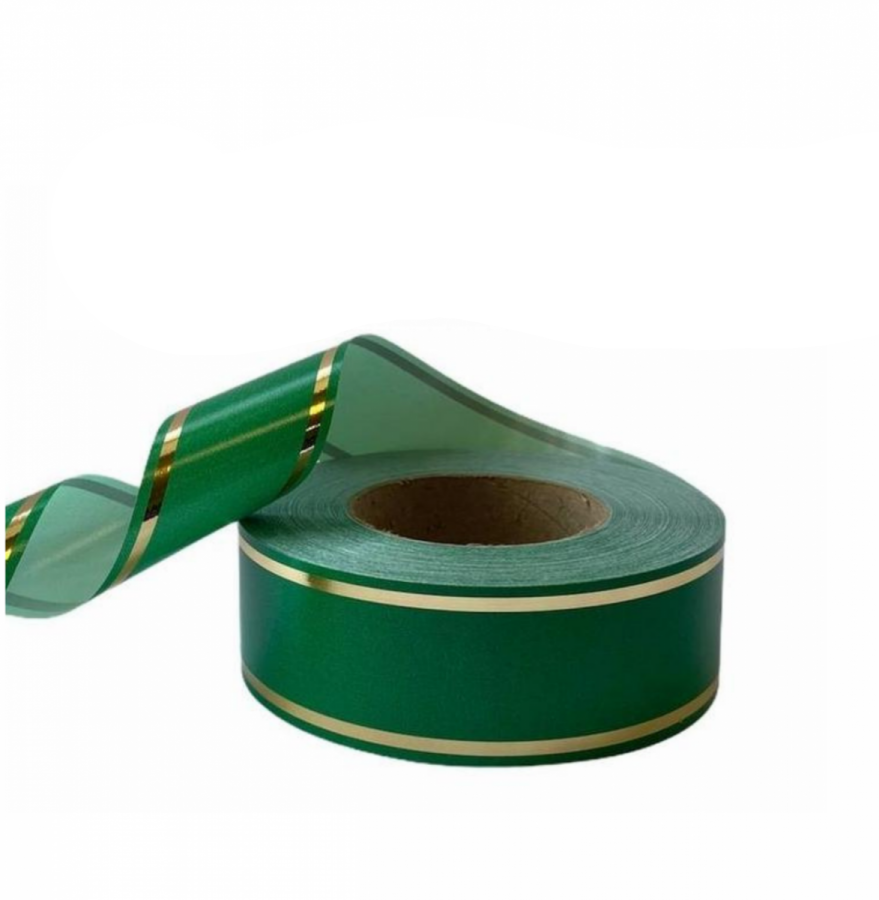 Лента декоративная зеленая с золотом 6 см