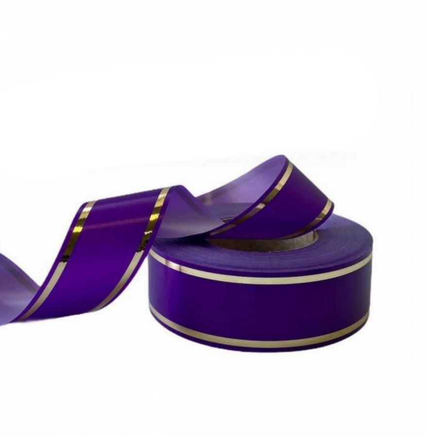 Лента декоративная фиолетовая с золотом 7 см
