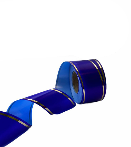 Лента полипропиленовая синяя с золотом 8 см