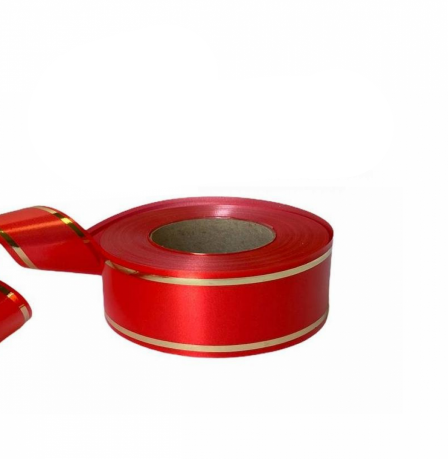 Лента декоративная красная с золотом 7 см