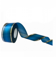 Лента декоративная синяя соня, темный край с золотом 7 см