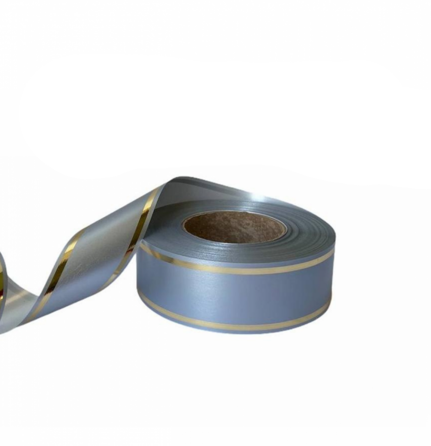 Лента декоративная серая с золотом 5 см