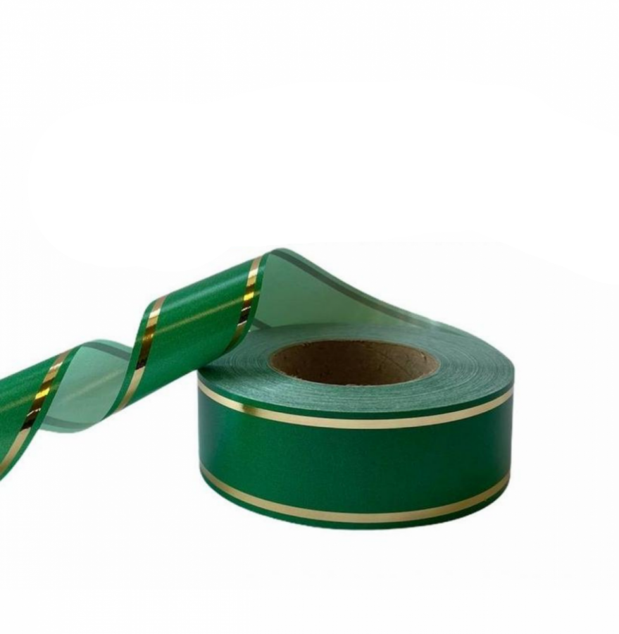 Лента декоративная зеленая с золотом 5 см