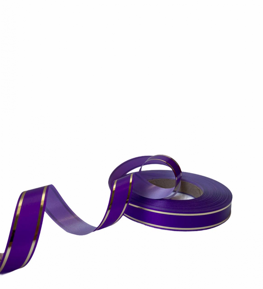 Лента декоративная фиолетовая с золотом, 2см