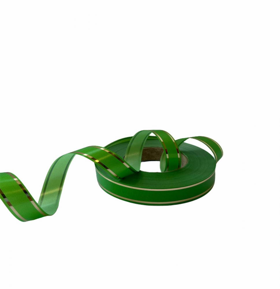 Лента декоративная салатовая с золотом, 2см