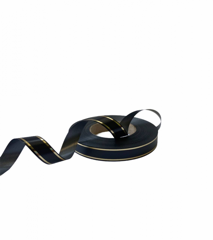 Лента декоративная черная с золотом, 2см