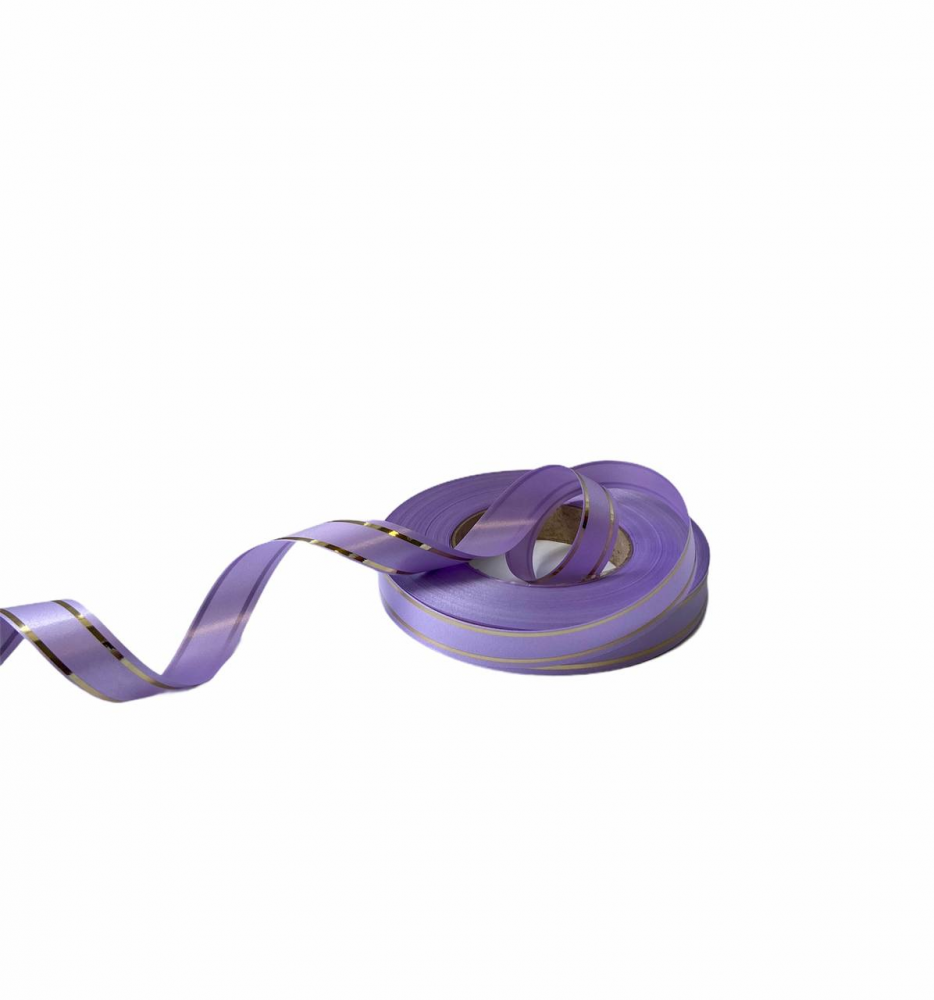 Лента декоративная светло-сереневая с золотом, 3см